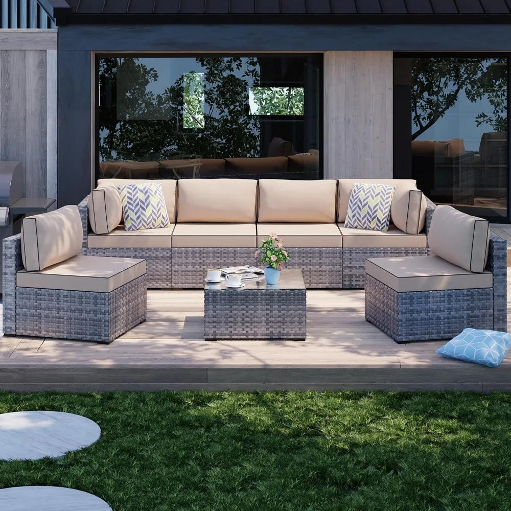 Patio Sectional Sofa Couch Set with Washable Cushions