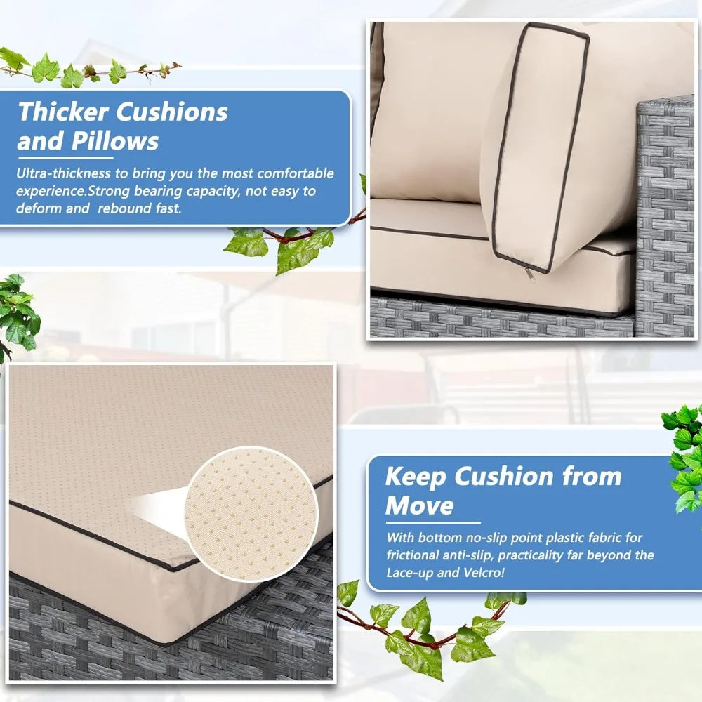 Patio Sectional Sofa Couch Set with Washable Cushions