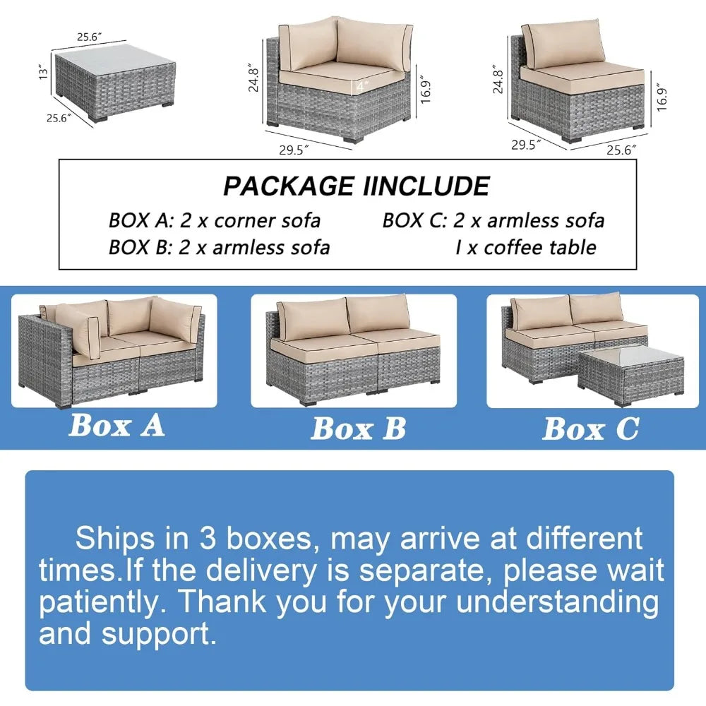 Patio Sectional Sofa Couch Set with Washable Cushions