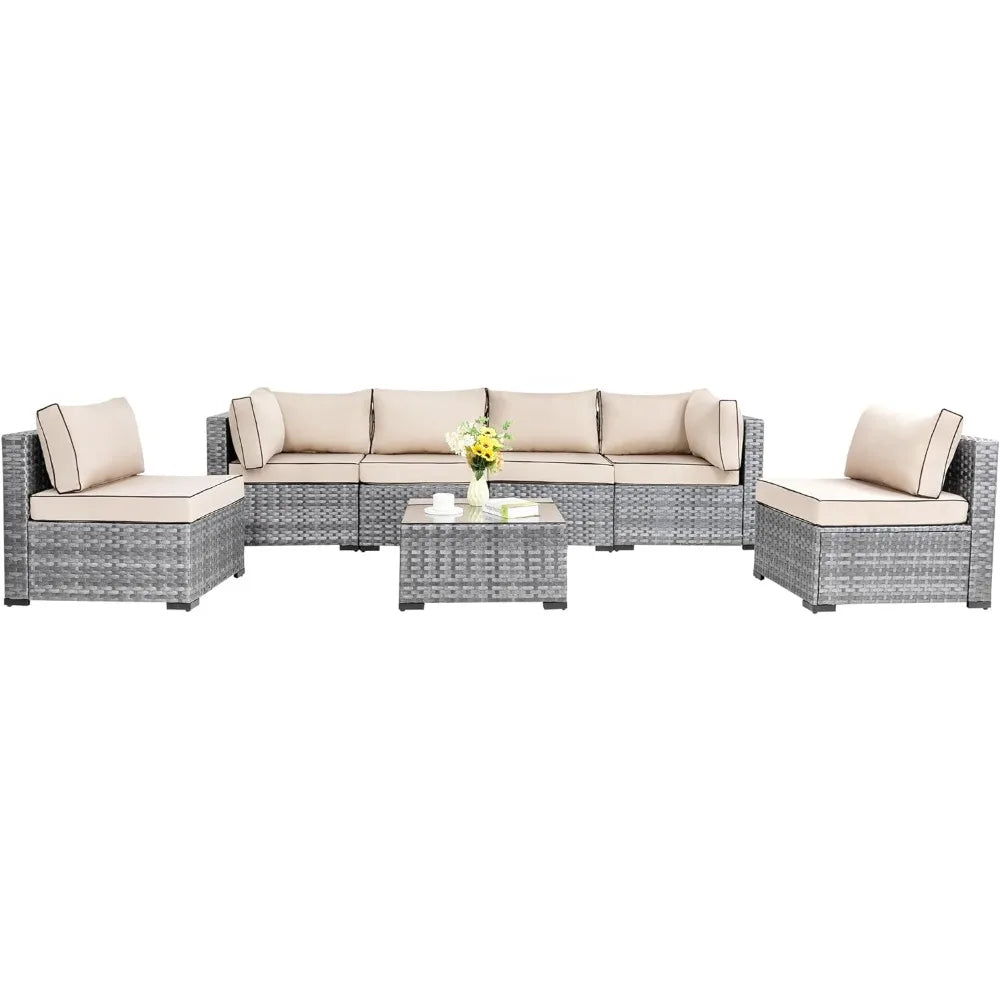 Patio Sectional Sofa Couch Set with Washable Cushions