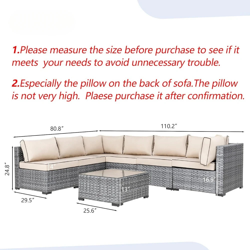 Patio Sectional Sofa Couch Set with Washable Cushions