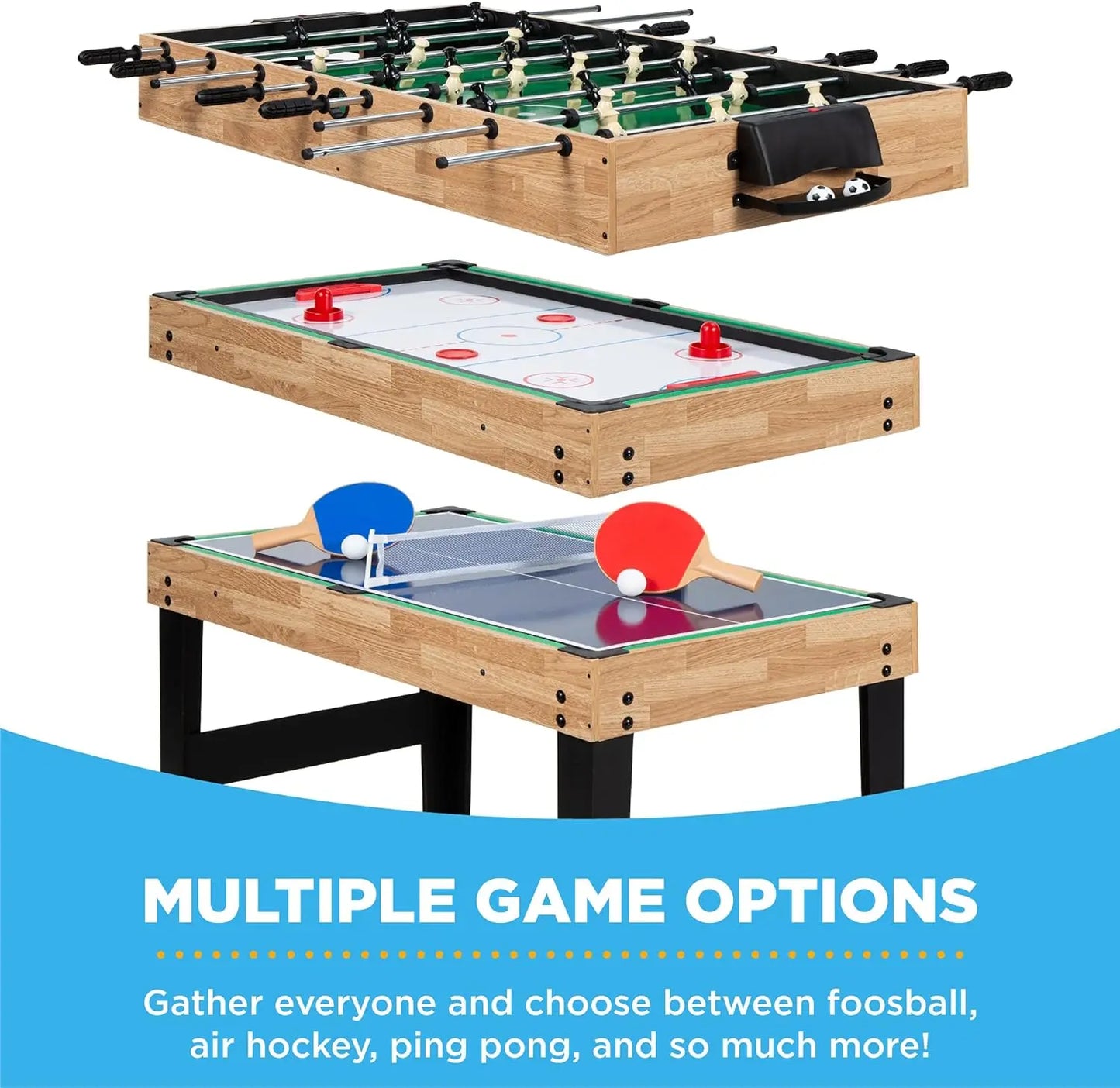 2x4ft 10-in-1 Combo Game Table Set for Home, Game Room, Friends & Family w/Hockey, Foosball, Pool, Shuffleboard,